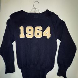 Vintage Sweater 1964 navy blue varsity sweat wool Lanza letterman sweater 
