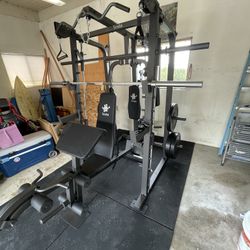 Vesta Fitness Smith Machine 2001 w/Bench Attachment | 230lb Bumpers Weights | 7ft Olympic Bar | Fitness | Gym Equipment | FREE DELIVERY 🚚 