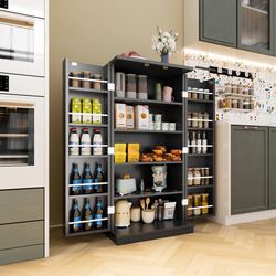 New 47 Inch Pantry Storage Cabinet, Freestanding Storage Cabinet for Kitchen, Bathroom with Adjustable Shelves, Shelves and Doors, White Kitchen Cabin