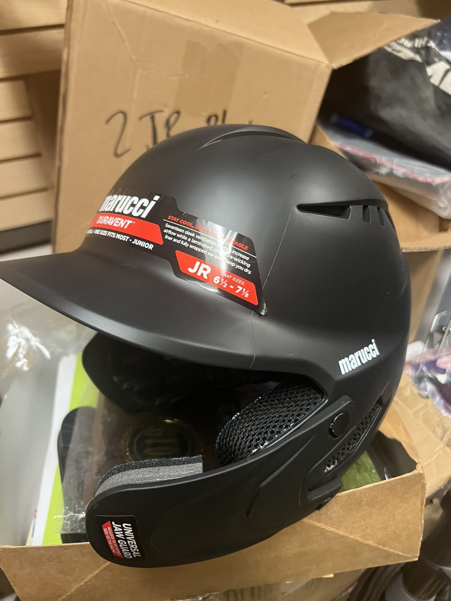 Junior Black Marucci Duravent Baseball Helmet With Universal Jaw Guard! Brand New