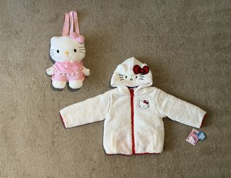 Brand New Hello Kitty Cozy Coat And Plushie Backpack 4T