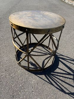 Mid Century 1970s Sarreid Style Brass Drum Accent Table