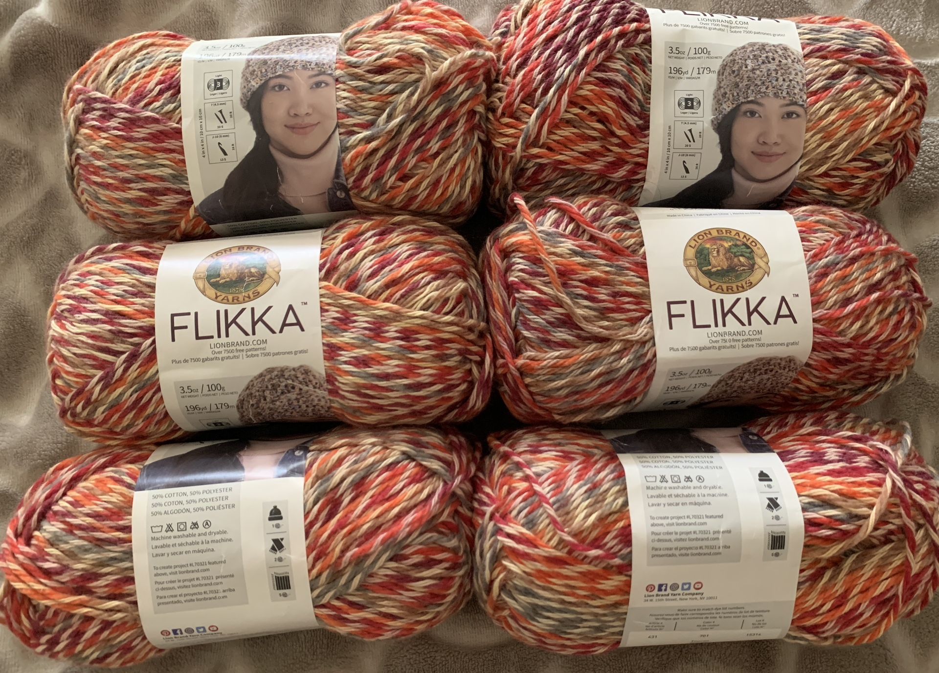 6 New Skeins Flikka Cotton/Poly Yarn - Toucan Color Crochet Knit