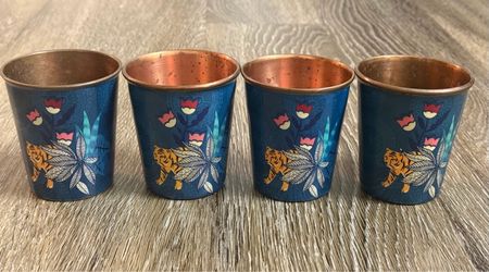 Set of 4 Tiger and Floral Copper Shot/Mule Glasses
