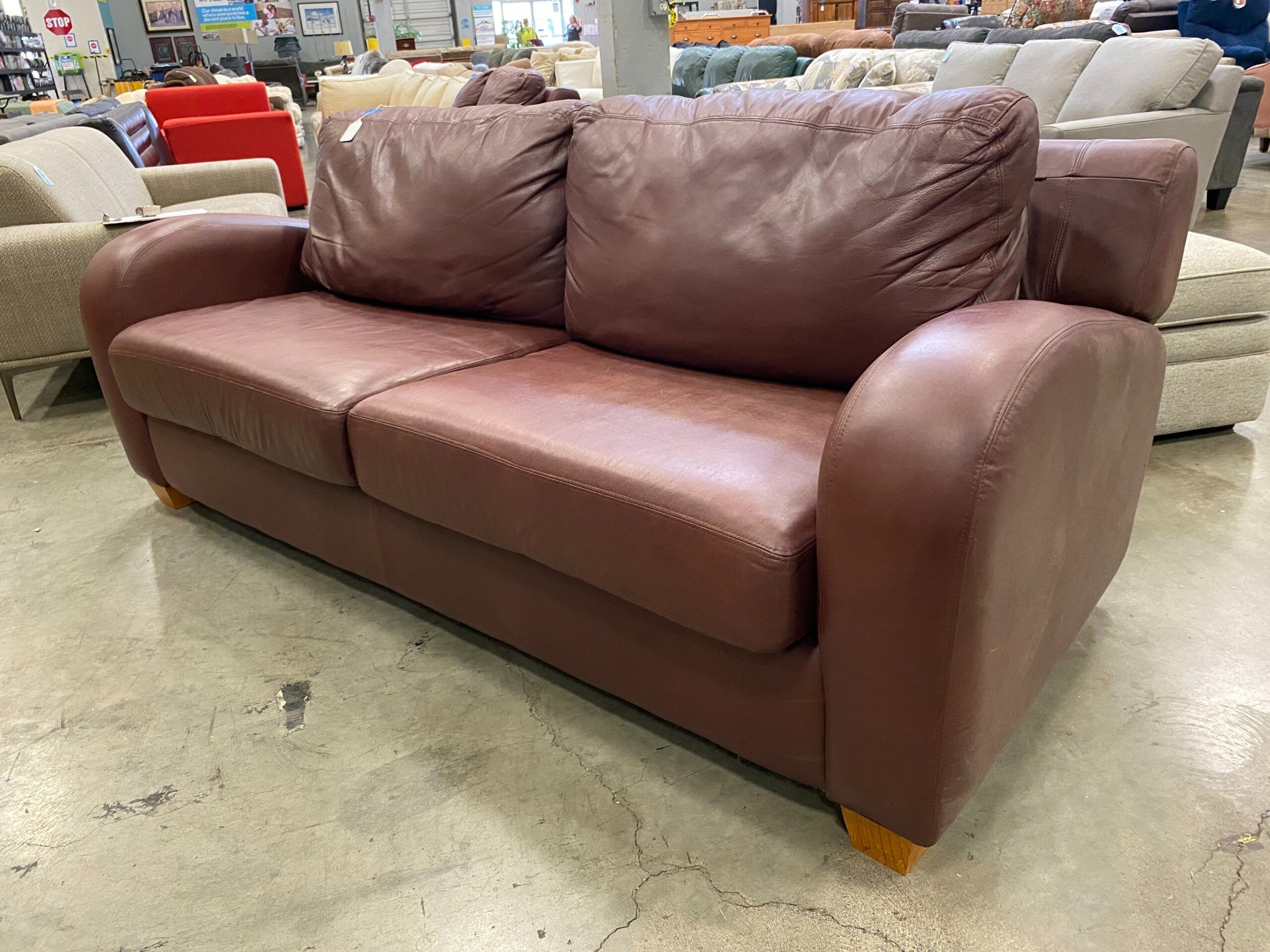 Chocolate Brown Leather Sofa with Large Sloped Arms