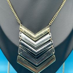 Madewell Chevron Pendant 16” Drop 2” Pendant Silver, Gold, Gunmetal Tone  Good Condition 