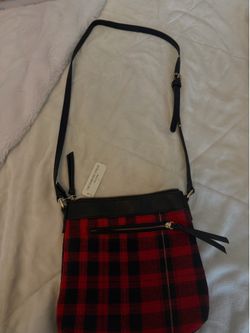 Red and black plaid cross body purse