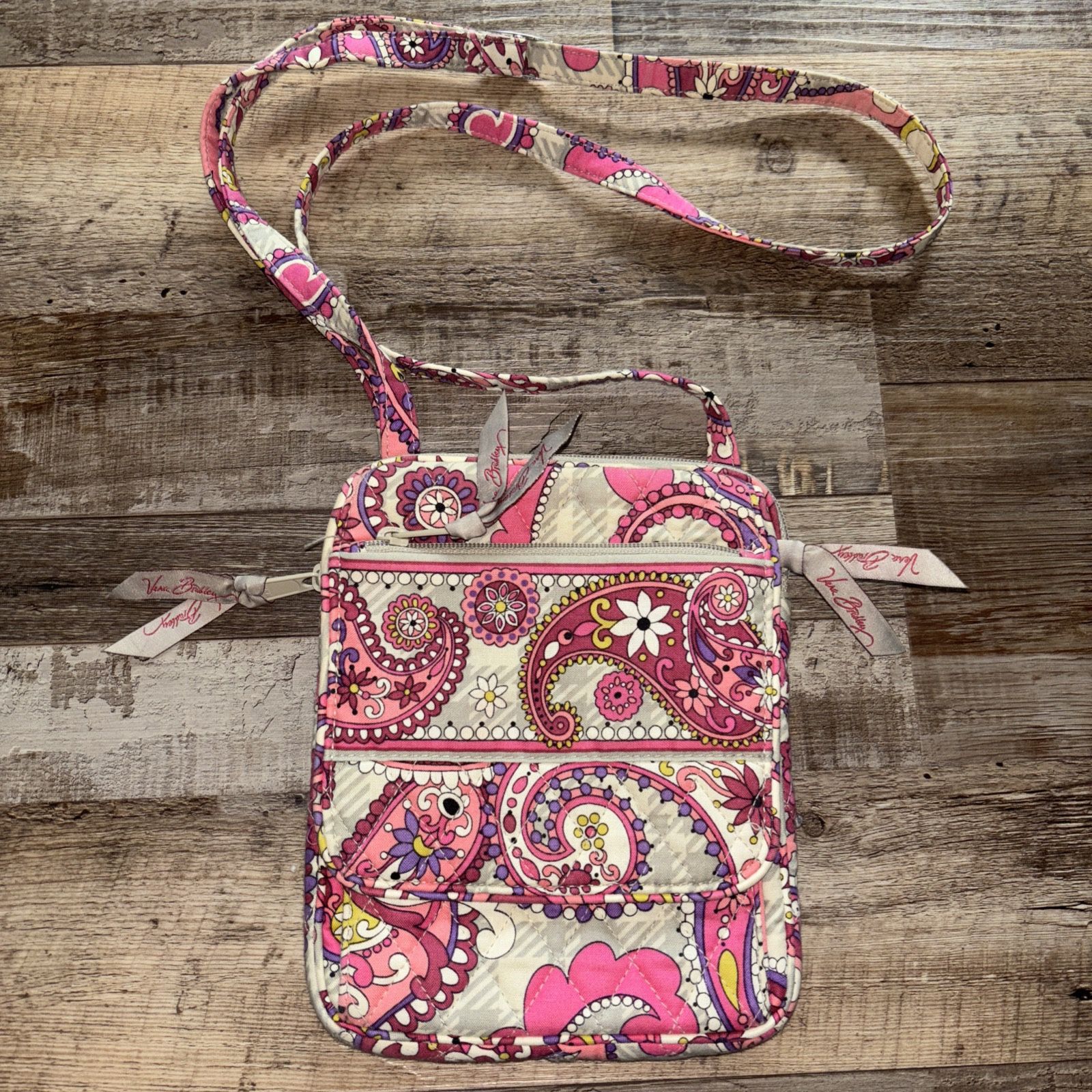 Vera Bradley Mini Hipster Crossbody Bag in Paisley Meets Plaid Pink Gray