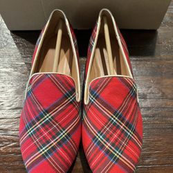 New JCrew Red Tartan Plaid Loafers Sz 7