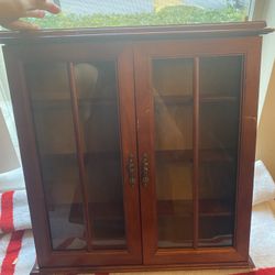 Vintage Wooden Display Cabinet with Glass Doors