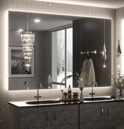 Bathroom Mirror 60-in × 40-in Polished Frameless Rectangle Dimmable LED Lighted Fog Free