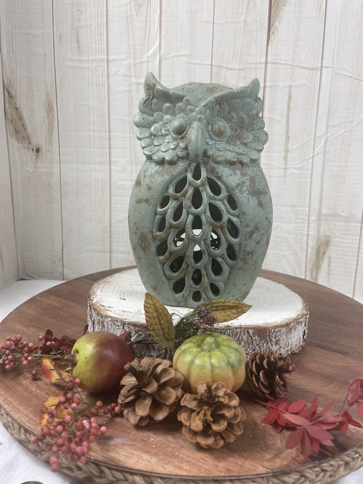 Green Ceramic Candle Holder Owl