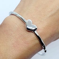 925 Sterling Silver women's ladies heart cuff bracelet Gift