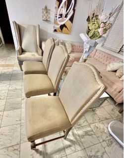 3 Upholstered Bar Height Accent Chairs with Nailhead Trim