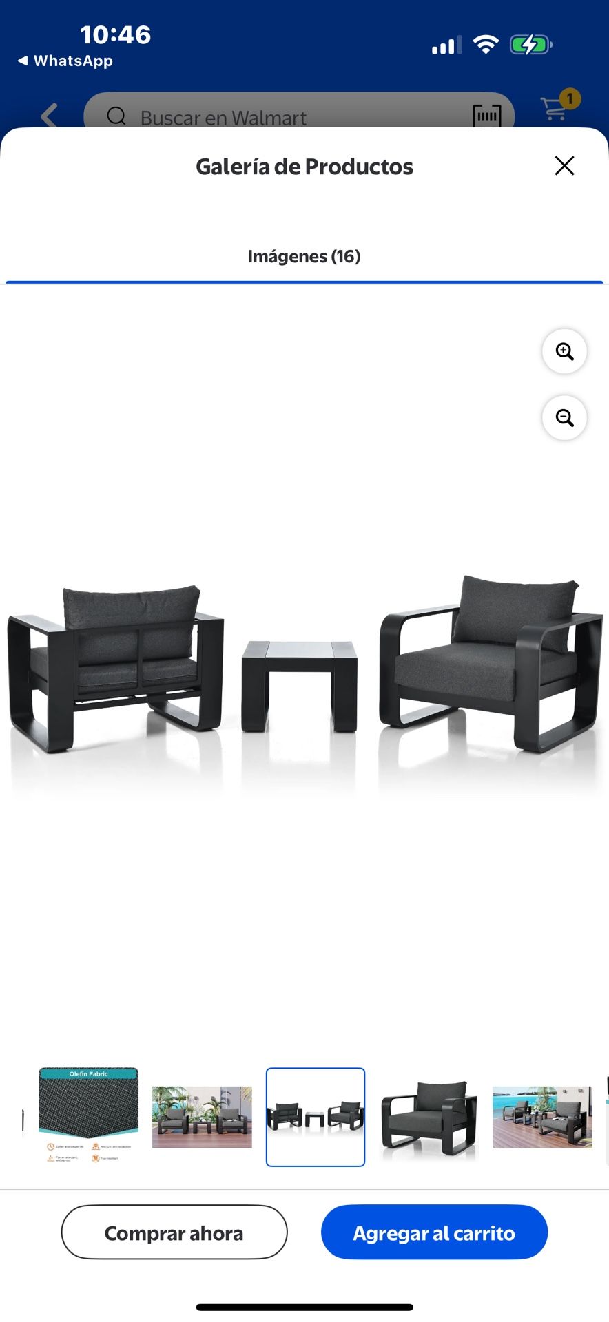 Dawn Whisper 3-Piece Aluminum Frame Patio Furniture Set with 6.7" Thick Cushion and Coffee Table, All-Weather Olefin Fabric Outdoor Chair, Gray and Bl