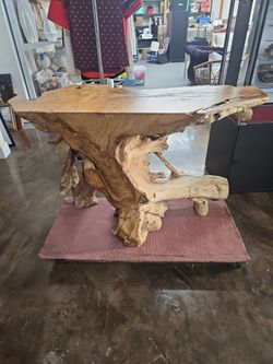 Live Edge Wood Slab Table with Root Base