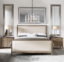 Two queen Restoration hardware  MAISON FABRIC BEDS WITH FOOTBOARDS
