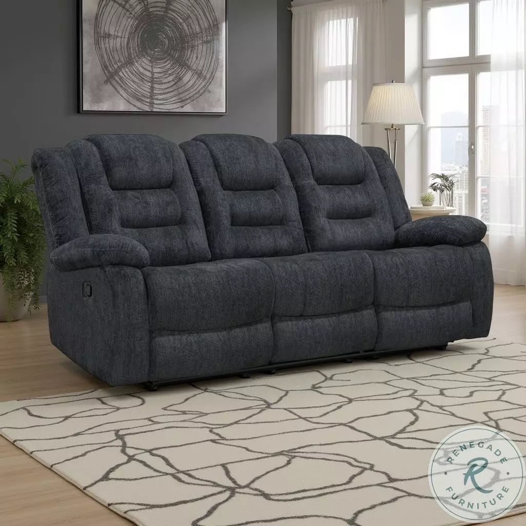 Manual Reclining Sofa. Misty Storm Charcoal Finish 