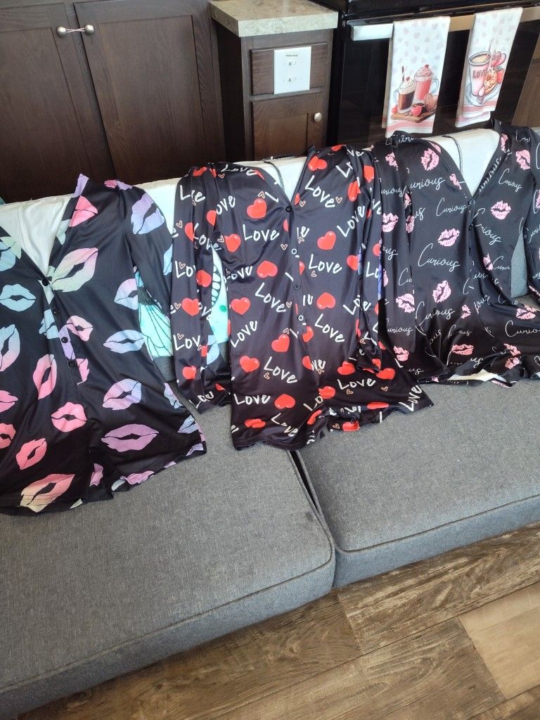 3 Set Satin Feeling Rompers, Long Sleeve, Shorts