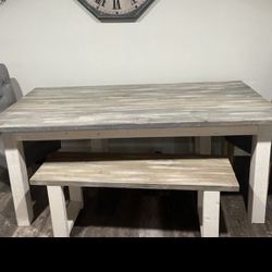 Farm House Dining Table With Two Benches 