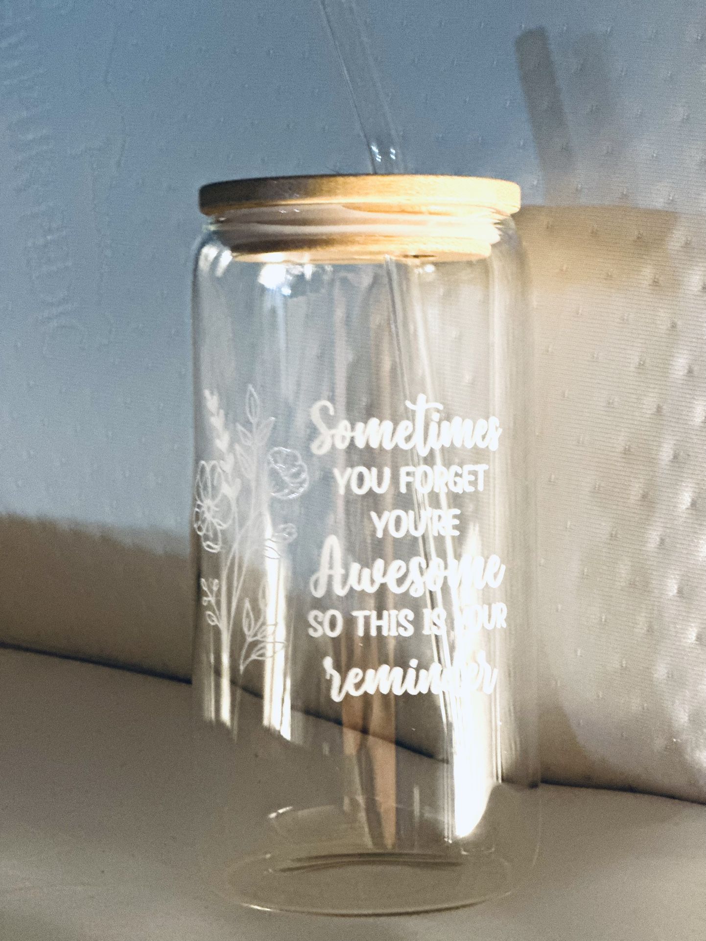 Glass Jar With Bamboo Lid and Straw