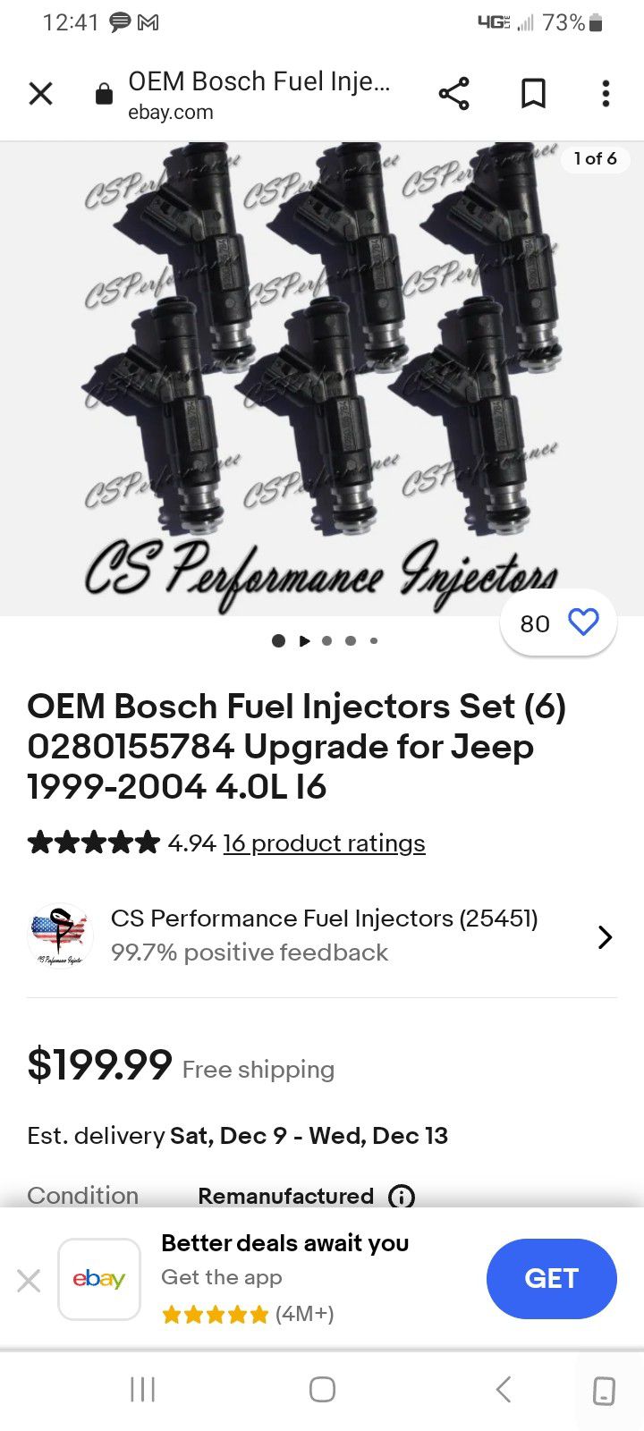 Bosch Fuel Injectors 99-04 Jeep 4.0