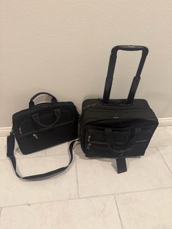 TUMI Black Rolling Carry-On Business Bag + Matching Laptop Briefcase Set