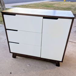 Brown & White 3-Drawer Dresser w/ Cabinet Storage 