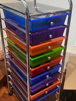Rolling Storage Cart with Multicolor Drawers