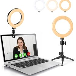 NEW Video Conference Lighting Kits, 6” LED Selfie Ring Light with Tripod Stand, Clip on Laptop