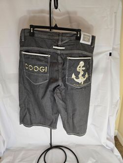 VINTAGE COOGI Australia Gray Embroidered Denim Shorts Men's SZ 38 Y2K Streetwear