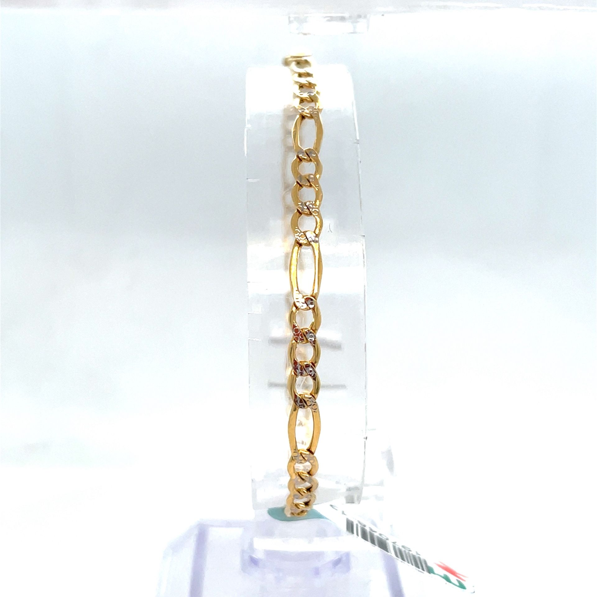 14Kt Two Tone Gold 7” Hollow Figaro Bracelet 1.75g 3.5mm 197048/13