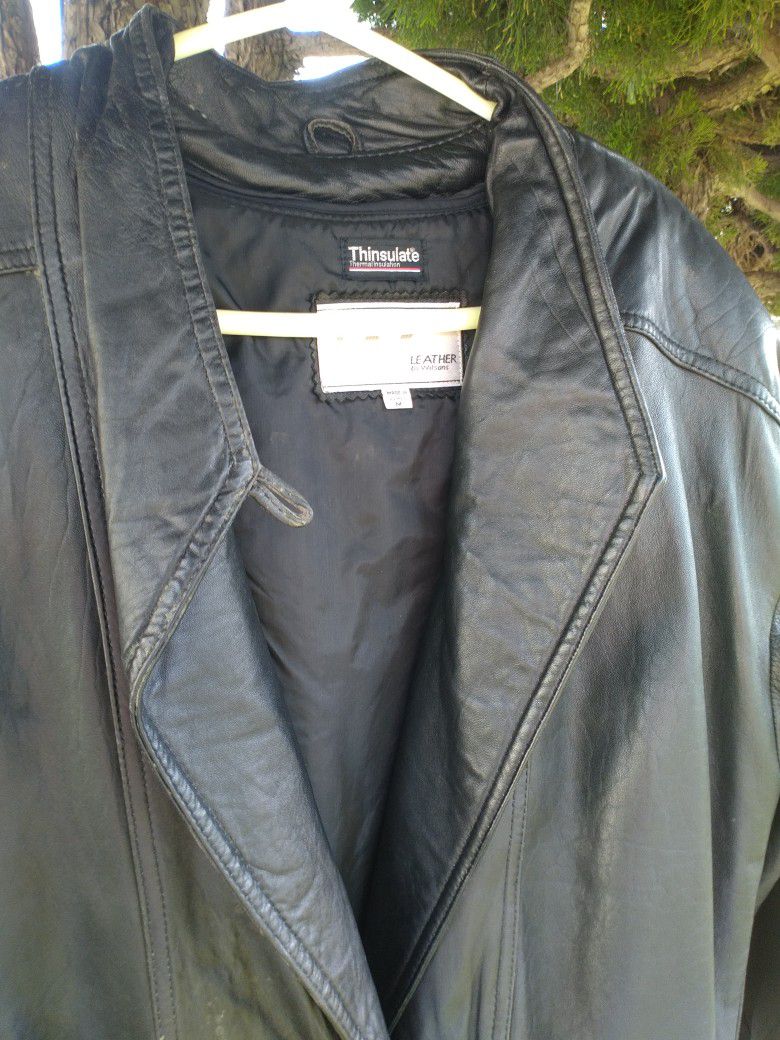 LEATHER MOTORCYCLE JACKET WITH MANY ZIPPERS & LONG UNDERTAKER JACKET!