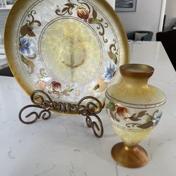 Vintage Italian Gipar Glass Vase & Platter Set