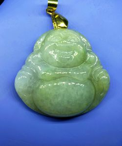Burmese icy type A jadeite jade pendant lucky happy Buddha.