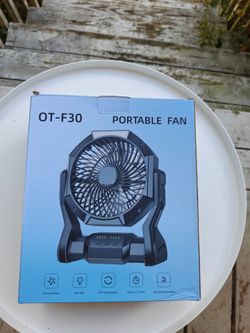 OT-F30 Portable Rechargeable Fan with LED Light, 4 Speeds