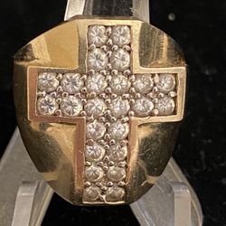 10k Gold Cross Ring Large Size 11 10.6 G  Cz’s Nice Heavy! 