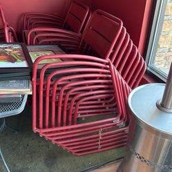 Red Metal Chairs And Matching Red Tables 