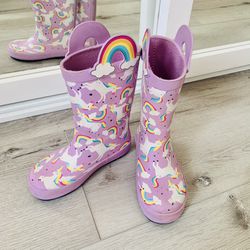 Girls Rainboots Rainbow Unicorn Purple Size 9
