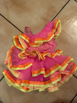 Bright Pink Orange Yellow Jazz Or Tap Child XS Dance Costume