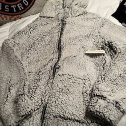 NEW Womens Sherpa Hoodie White/Gray Size Medium