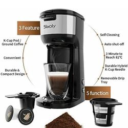 Single Serve Coffee Maker with Thermal Mug 3 Mins Fast Brew Self Cleaning