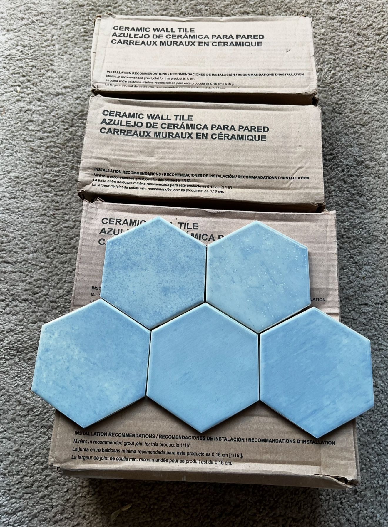 Tile 4 Packs. Size 4x5. Gloss. Hexagon. Total 12 Sf