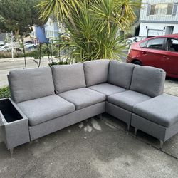 Gray Sectional Couch with Ottoman and Storage-FREE Delivery