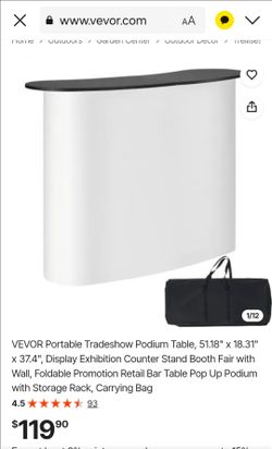 VEVOR Portable Tradeshow Podium Table, 51.18" x 18.31" x 37.4", Display Exhibition Counter Stand Booth Fair with Wall, Foldable Promotion Retail Bar T