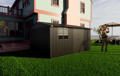 Metal garden sheds 12ftx10ft outdoor storage sheds black with window with sliding door