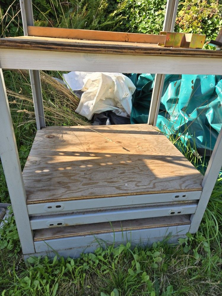 BOEING Surplus Solid Metal Frame W/ Wood Shelves Shop/Garage Shelf