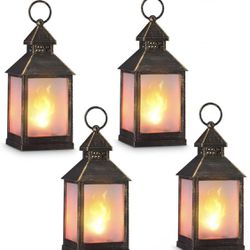 11" Vintage Style Decorative Lantern,Flame Effect LED Lantern,(Golden Brushed