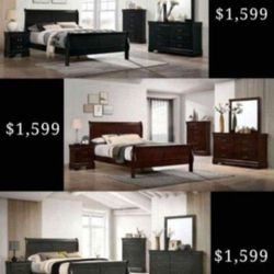 Brand New Gray,Cherry,Black Classic 6pc King Size Bedroom Set