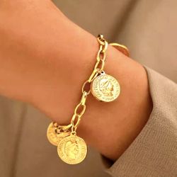 18k Gold Plated Stainless Steel American & European Coin Treasure Charm Bracelet